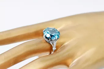 Akwamaryn 925 Srebro Pierścionek Vintage unikatowe vrc073s